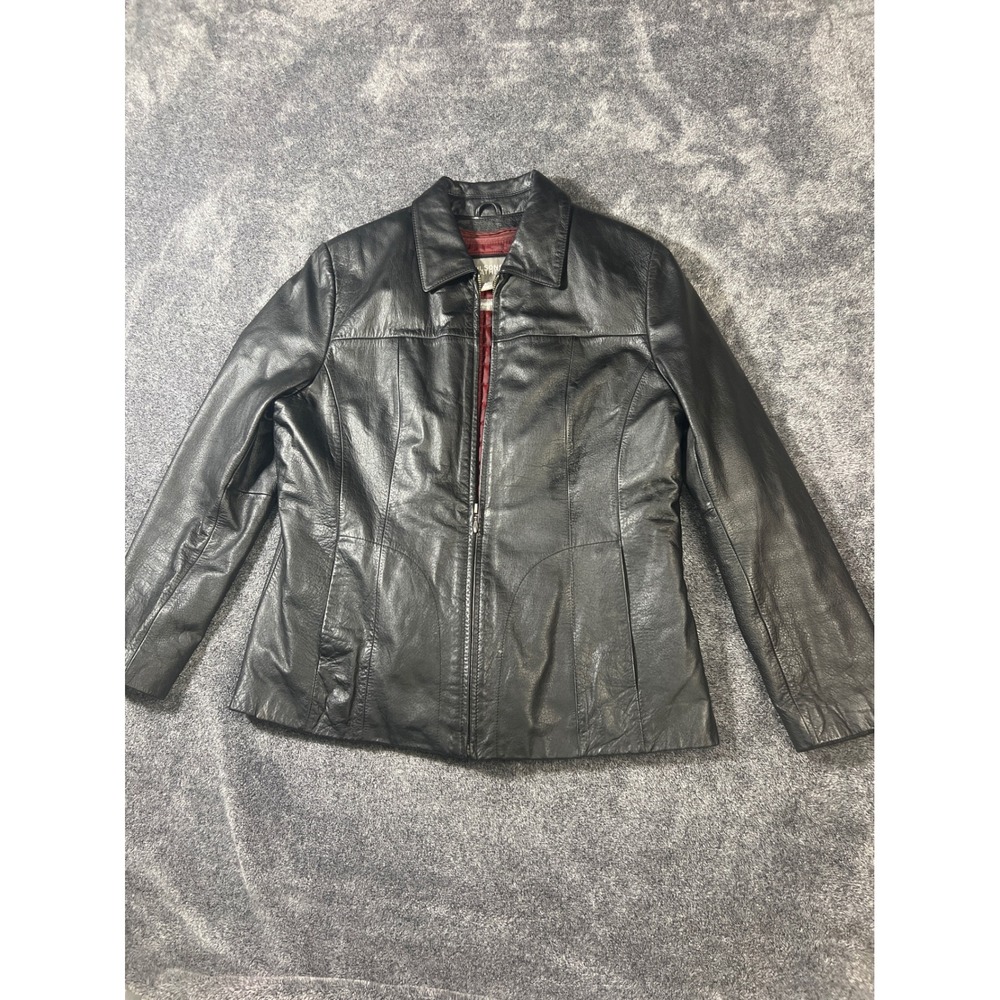 Wilsons Leather Black Zip Front Jacket Thinsulate Lined Size L